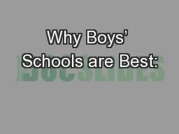 Why Boys’ Schools are Best: