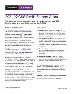 CSSFinancial Aid PROFILE Student Guide  School Year This guide provides the basic information