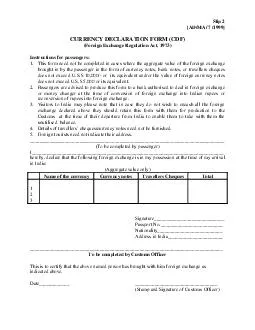 Slip  ADMA   CURRENCY DECLARATION FORM CDF Foreign Exchange Regulation Act  Instructions for passengers