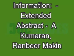 Synonymy Information:  - Extended Abstract -  A Kumaran, Ranbeer Makin