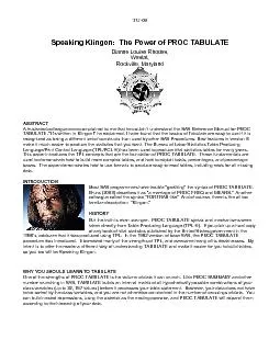 Speaking Klingon:  The Power of PROC TABULATE