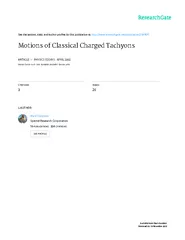 1Motions of Classical Charged Tachyons (Physics Essays V1475, 2001) by