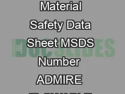 Bayer CropScience Material Safety Data Sheet MSDS Number  ADMIRE  FLOWABLE SY ST