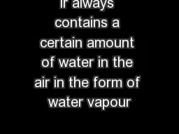 ir always contains a certain amount of water in the air in the form of water vapour