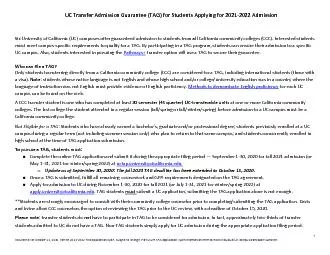 UC Transfer Admission Guarantee (TAG) for Students Applying for 201201