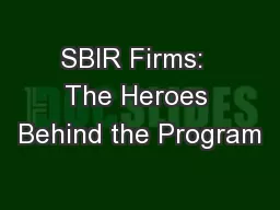 SBIR Firms:  The Heroes Behind the Program