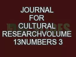 JOURNAL FOR CULTURAL RESEARCHVOLUME 13NUMBERS 3