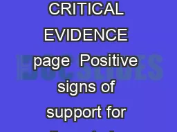 How the ARTS Benefit Student Achievement  CRITICAL EVIDENCE page  Positive signs of support