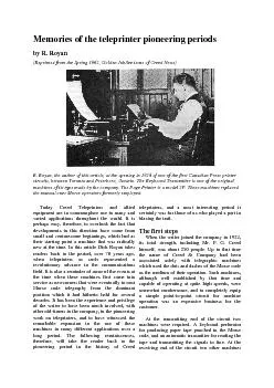 Memories of the teleprinter pioneering periods by R. Royan lden Jubile