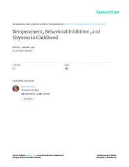 TEMPERAMENT, BEHAVIORAL INHIBITION, AND SHYNESS IN CHILDHOOD Mary K. R