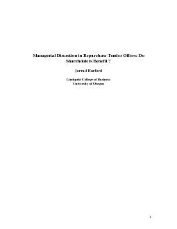 1     Managerial Discretion in Repurchase Tender Offers: Do Shareholde