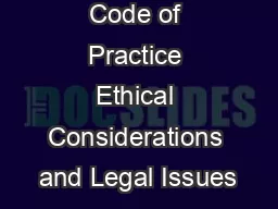 Chapter  Code of Practice Ethical Considerations and Legal Issues