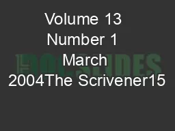Volume 13  Number 1  March 2004The Scrivener15