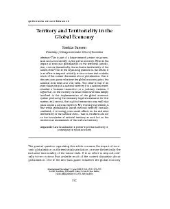 Territory and Territoriality in theThis is part of a larger research p