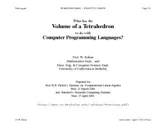 Volume of a TetrahedronComputer Programming Languages?Prof. W. KahanUn