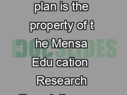 Poetry Poem  This lesson plan is the property of t he Mensa Edu cation  Research Foundation www