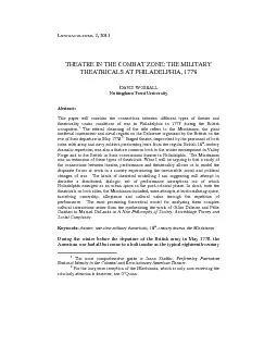 INGUACULTURE, 2, 2011 THEATRE IN THE COMBAT ZONE: THE MILITARY THEATRI