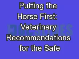 Putting the Horse First:  Veterinary Recommendations for the Safe