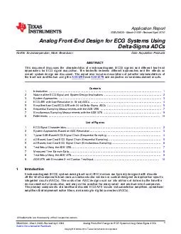 Application Report SBAAA March  Revised April  Analog FrontEnd Design for ECG Systems