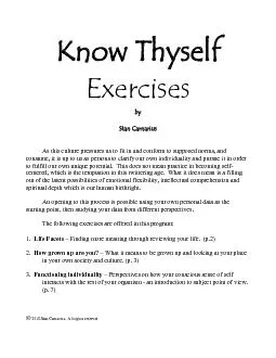 Know Thyself Exercises by    Stan Carnarius As this culture pressures