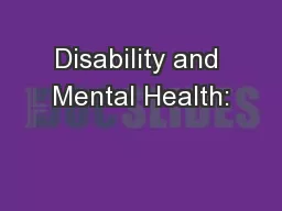 Disability and Mental Health: