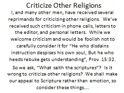 Criticize Other Religions