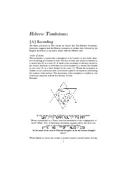 Hebrew Tombstones[A] RecordingThe Index, published by The Centre for J
