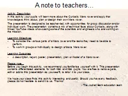 A note to teachers…