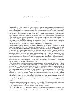 TRACESOFSINGULARMODULIDonZagierIntroduction.\Singularmoduli