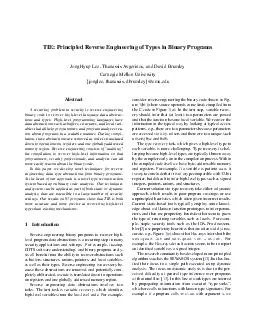 TIE Principled Reverse Engineering of Types in Binary Programs JongHyup Lee Thanassis
