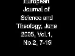 European Journal of Science and Theology, June 2005, Vol.1, No.2, 7-19