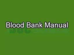 Blood Bank Manual