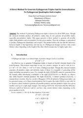 A Direct Method To Generate Pythagorean Triples And Its
