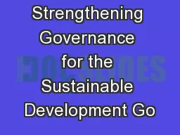 Strengthening Governance for the Sustainable Development Go