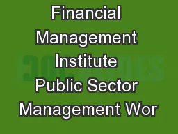 Financial Management Institute Public Sector Management Wor