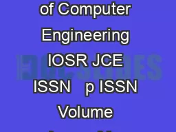 IOSR Journal of Computer Engineering IOSR JCE ISSN   p ISSN  Volume  Issue  Mar