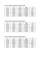 Practice examples: changing word by adding suffixes