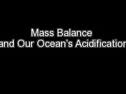 Mass Balance and Our Ocean’s Acidification