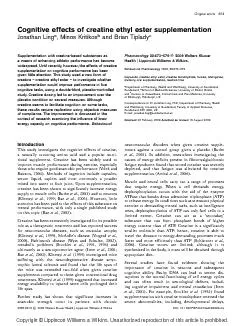 Original article  Cognitive effects of creatine ethyl ester supplementation Jonathan Ling