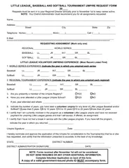 BASEBALL AND SOFTBALL TOURNAMENT UMPIRE REQUEST FORMYour District Admi