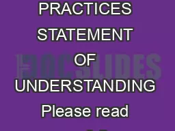 STANDARD SAFE DIVING PRACTICES STATEMENT OF UNDERSTANDING Please read carefully before