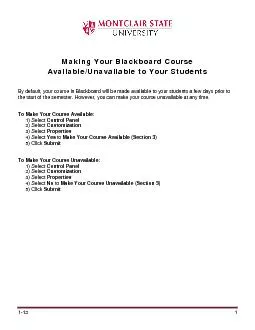 Making Your Blackboard Course Available/Unavailable to Your StudentsBy