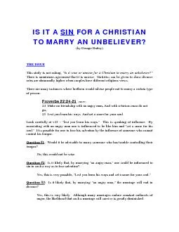 FOR A CHRISTIAN TO MARRY AN UNBELIEVER? (by George Battey)  THE ISSUE