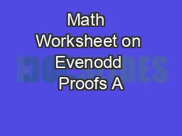 Math  Worksheet on Evenodd Proofs A