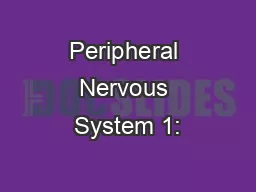 Peripheral Nervous System 1: