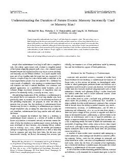 UnderestimatingtheDurationofFutureEvents:MemoryIncorrectlyUsedorMemory