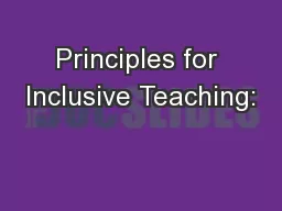 Principles for Inclusive Teaching: