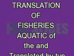 CANADIAN TRANSLATION OF FISHERIES AQUATIC of the and Translated by typ