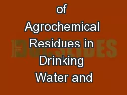 Correlations of Agrochemical Residues in Drinking Water and
