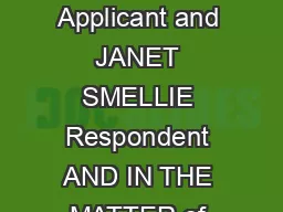 File  IN THE MATTER between CHRIS TUCKER  Applicant and JANET SMELLIE Respondent AND IN THE MATTER of the Residential Tenancies Act R